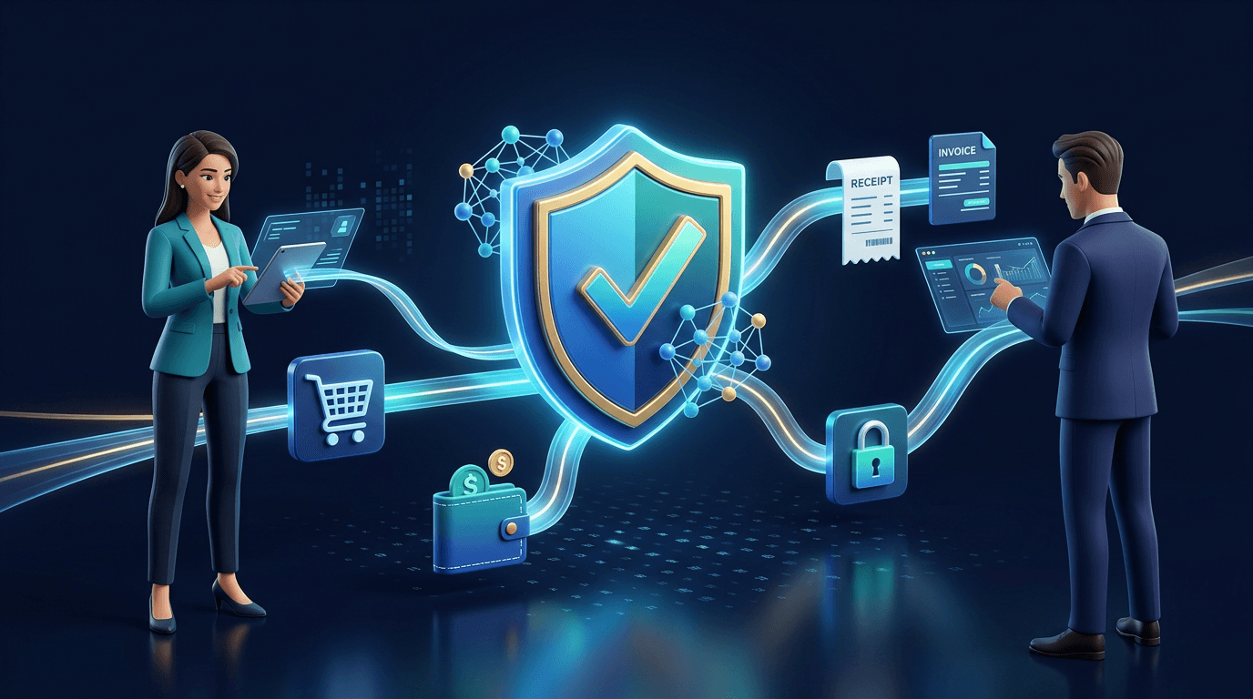 Dashboard showing AI agent commerce features including payments, catalogs, and verification