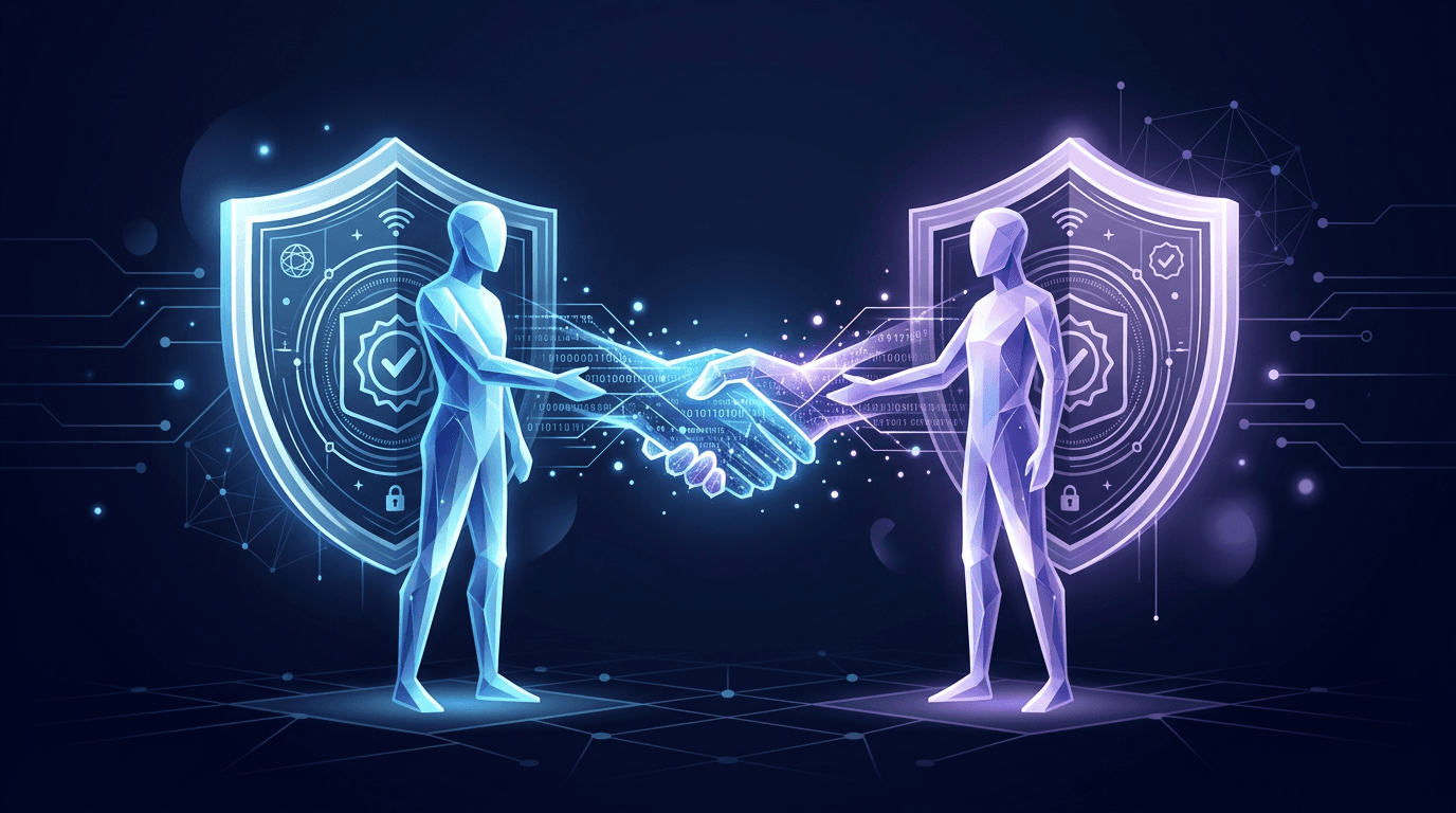 Diagram illustrating the trust inversion - consumers control their data and brands must verify their identity cryptographically before any exchange.